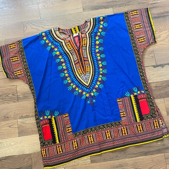 Dashiki Top Blue Yellow Shirt Size Large - Picture 4 of 15